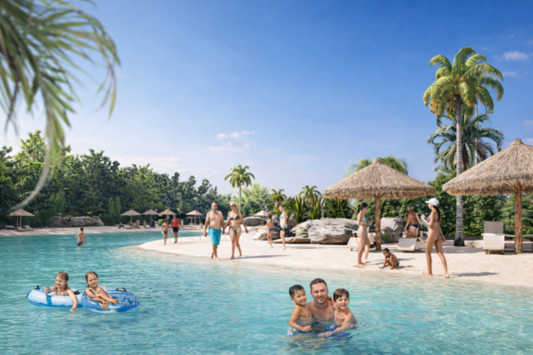 Diversión familiar en la laguna tropical